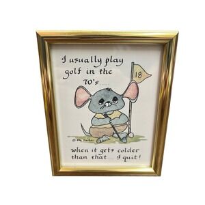 4.5" x 5.5" Framed I Usually Play Golf in the 70s Mouse‎ Anthropomorphic Katy